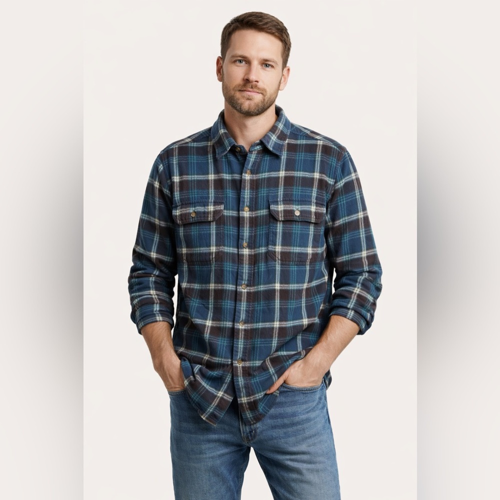 Woolrich Blue Flannel Button Down 100% Cotton Shirt Size XL